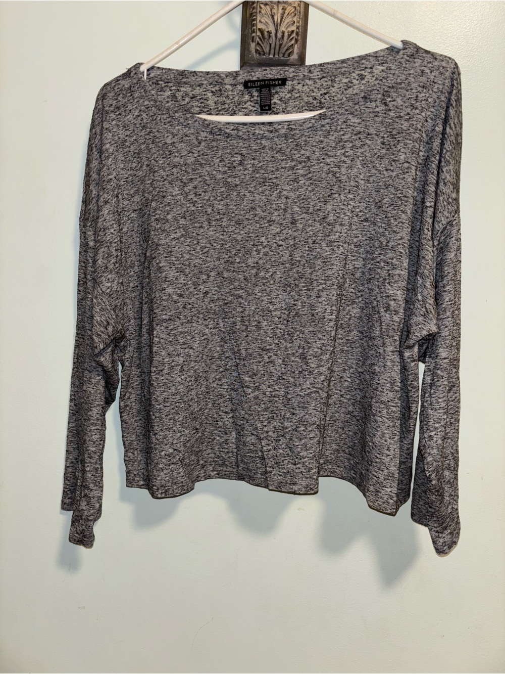 Eileen Fisher Long Sleeve Top Large Gray Crew neck Minimalist Closet Staple